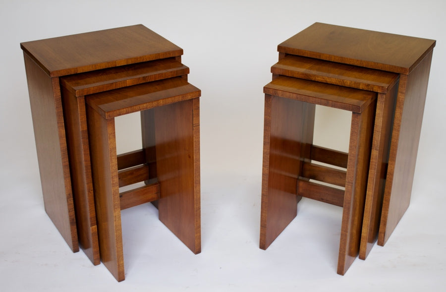 Art deco walnut coffee table / nests 3 tables each side, circa 1920s – A rare vintage treasure