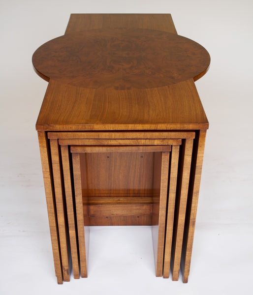 Art deco walnut coffee table / nests 3 tables each side, circa 1920s – A rare vintage treasure