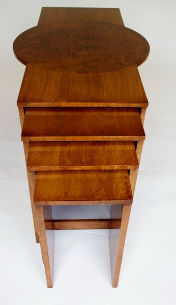 Art deco walnut coffee table / nests 3 tables each side, circa 1920s – A rare vintage treasure