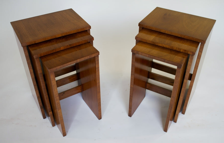 Art deco walnut coffee table / nests 3 tables each side, circa 1920s – A rare vintage treasure