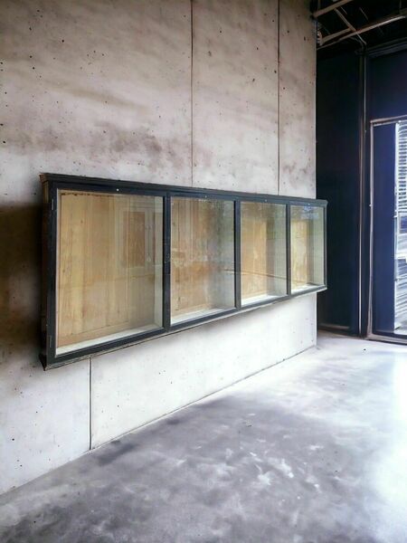 Huge early mid c20th black school lab shop display cabinet wall cupboard – A rare vintage treasure
