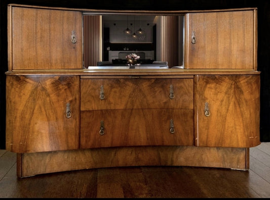 Art deco drinks cabinet, walnut whiskey bar, – A rare vintage treasure