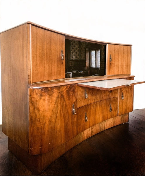 Art deco drinks cabinet, walnut whiskey bar, – A rare vintage treasure