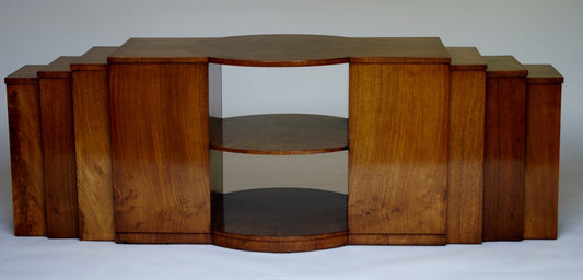 Art deco walnut coffee table / nests 3 tables each side, circa 1920s – A rare vintage treasure