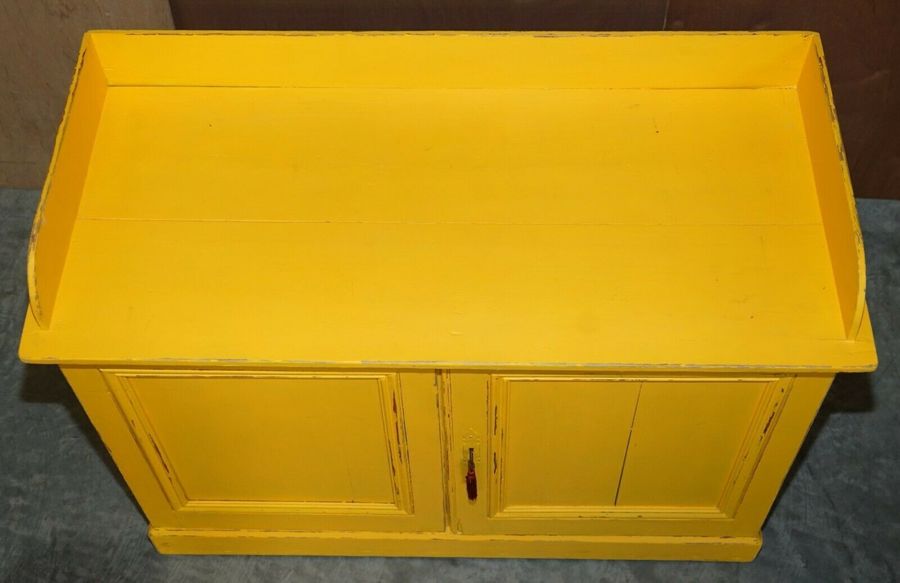 Antique circa 1880 hungarian hand painted yellow pine kitchen sideboard stand – A rare vintage treasure