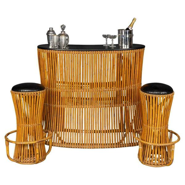 20th century italian standing bamboo dry bar & stools, c.1960 – A rare vintage treasure