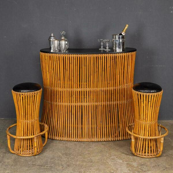 20th century italian standing bamboo dry bar & stools, c.1960 – A rare vintage treasure