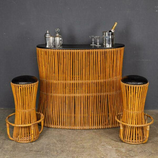 20th century italian standing bamboo dry bar & stools, c.1960 – A rare vintage treasure