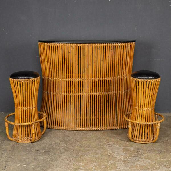 20th century italian standing bamboo dry bar & stools, c.1960 – A rare vintage treasure