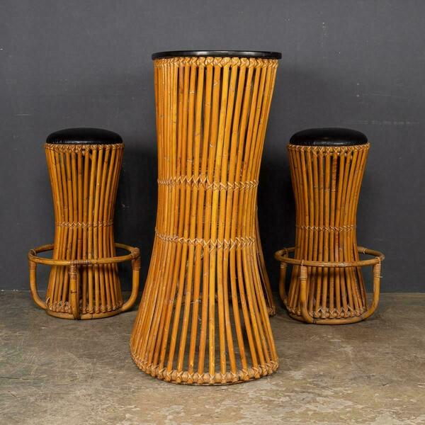 20th century italian standing bamboo dry bar & stools, c.1960 – A rare vintage treasure